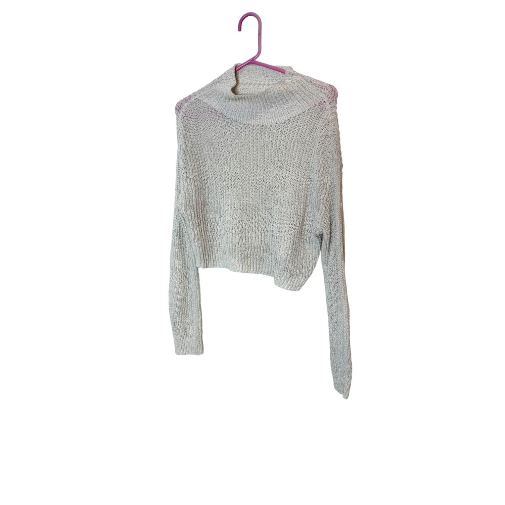 Lovers +‎ Friends Sweater Womens XS White Mock Neck Sheer Knit Cropped Pullover
